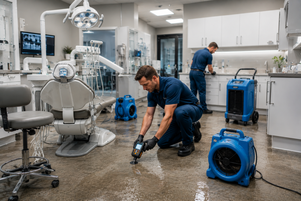 Professional dental office water damage restoration.