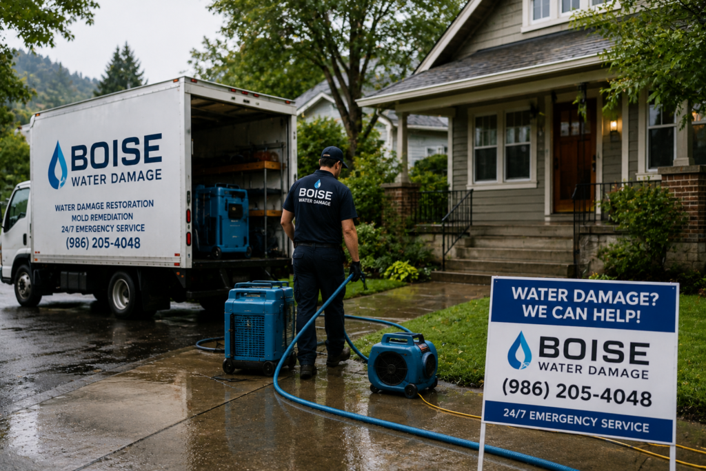 Water damage restoration service in Boise home.