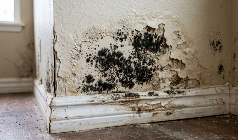 Mold on water-damaged drywall in boise house