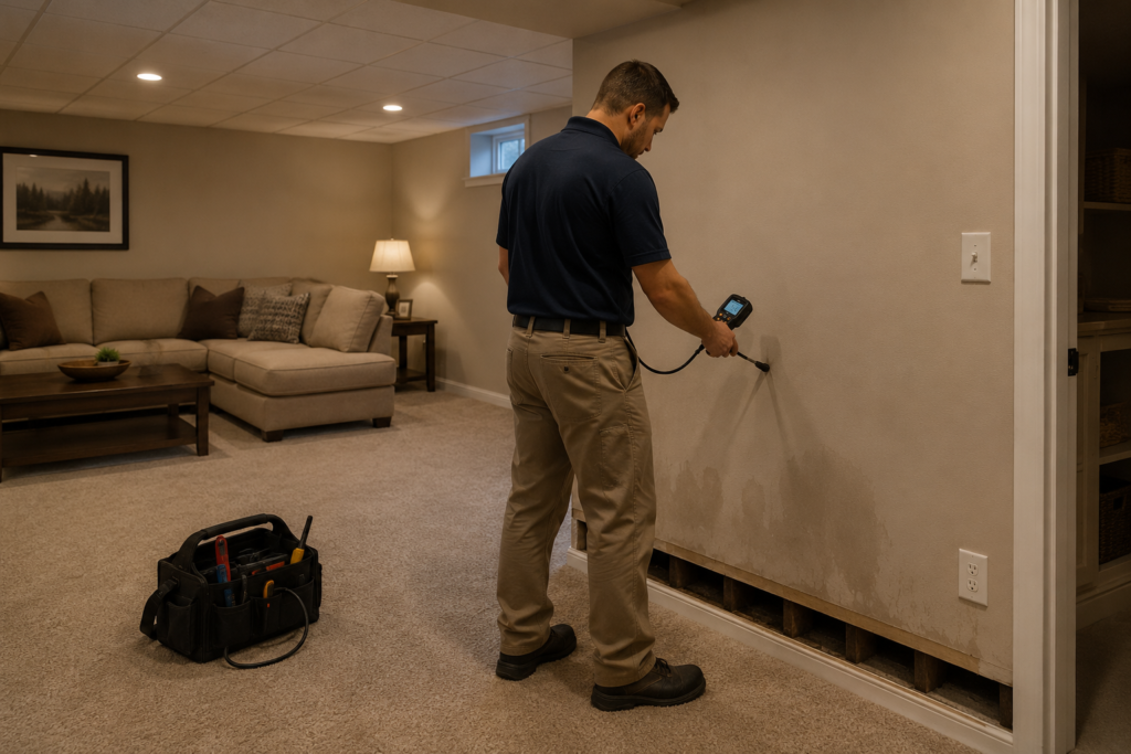 Basement water damage inspection in Boise id