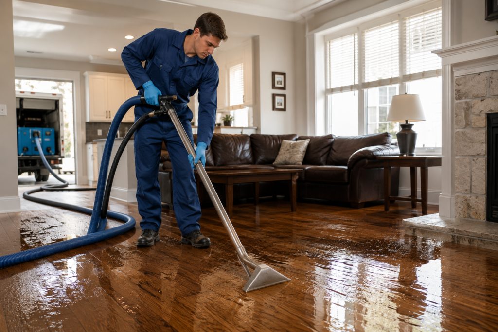 Water damage cleanup technician in Boise home