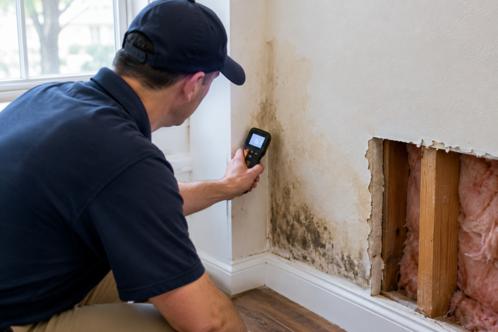 Professional inspection for hidden moisture inside a wall